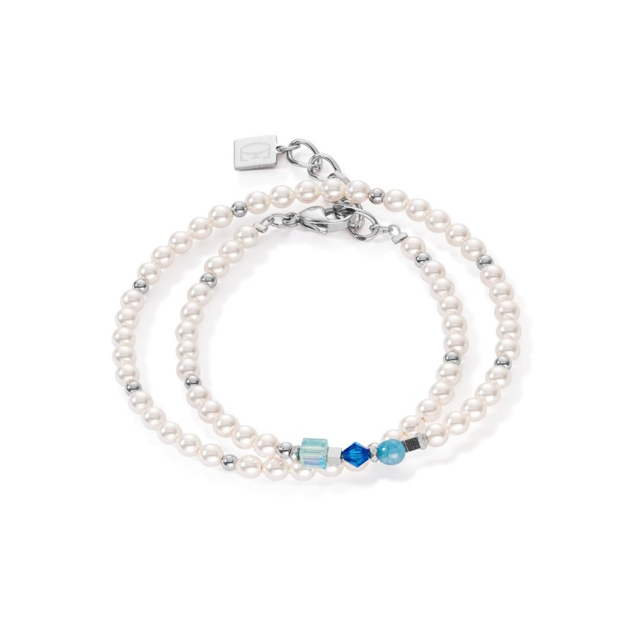 Bracelets CŒUR DE LION  | Princess Pearls Bracelet Wrap Around Silver Blue