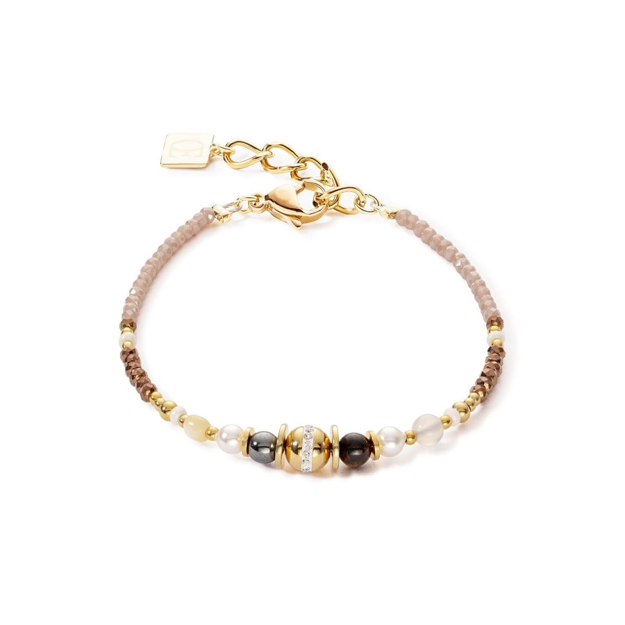 Bracelets CŒUR DE LION  | Bracelet Ball Small Gemstones & Crystal Pearls Brown-Gold